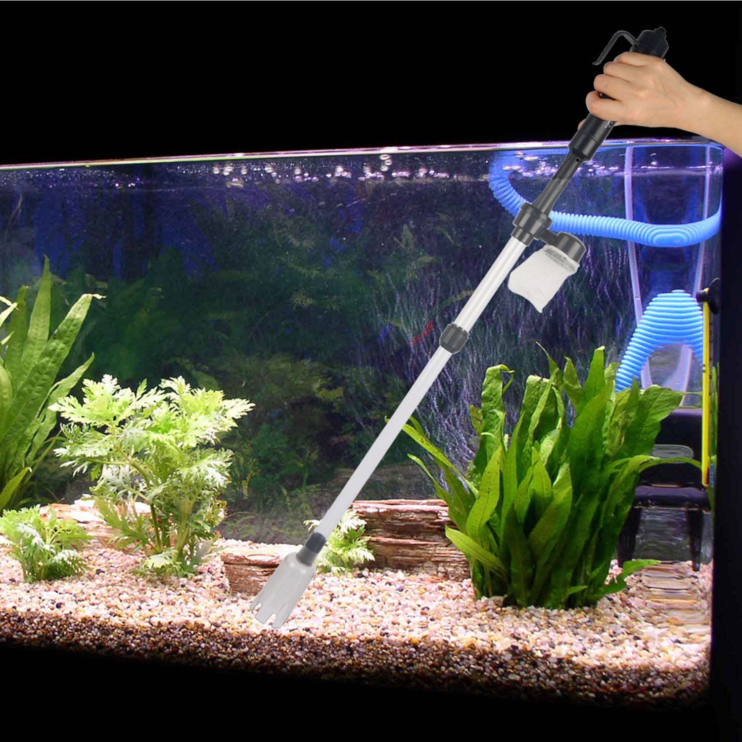 Adjustable aquarium gravel cleaner with extension tubes