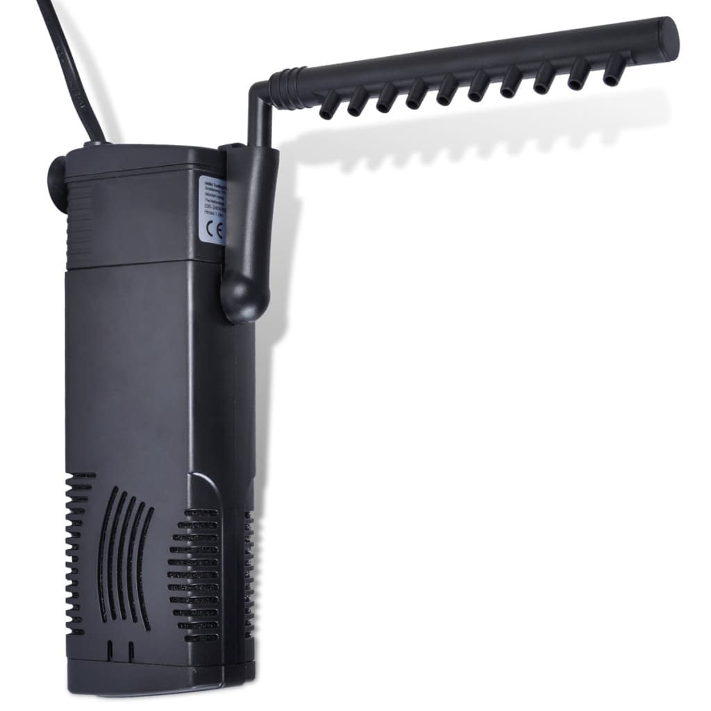 Black aquarium filter with a black handle on a white background