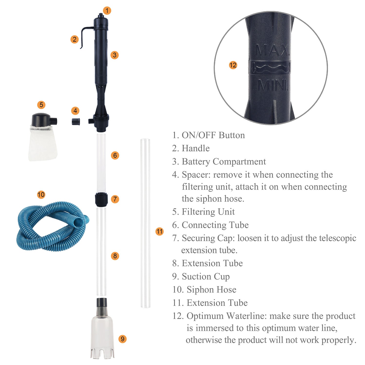 Aquarium debris removal vacuum cleaner for clear water