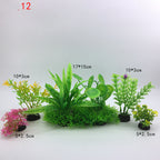 Set of artificial plants with size labels on a white background