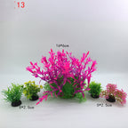 Artificial aquarium plants with measurements on a white background