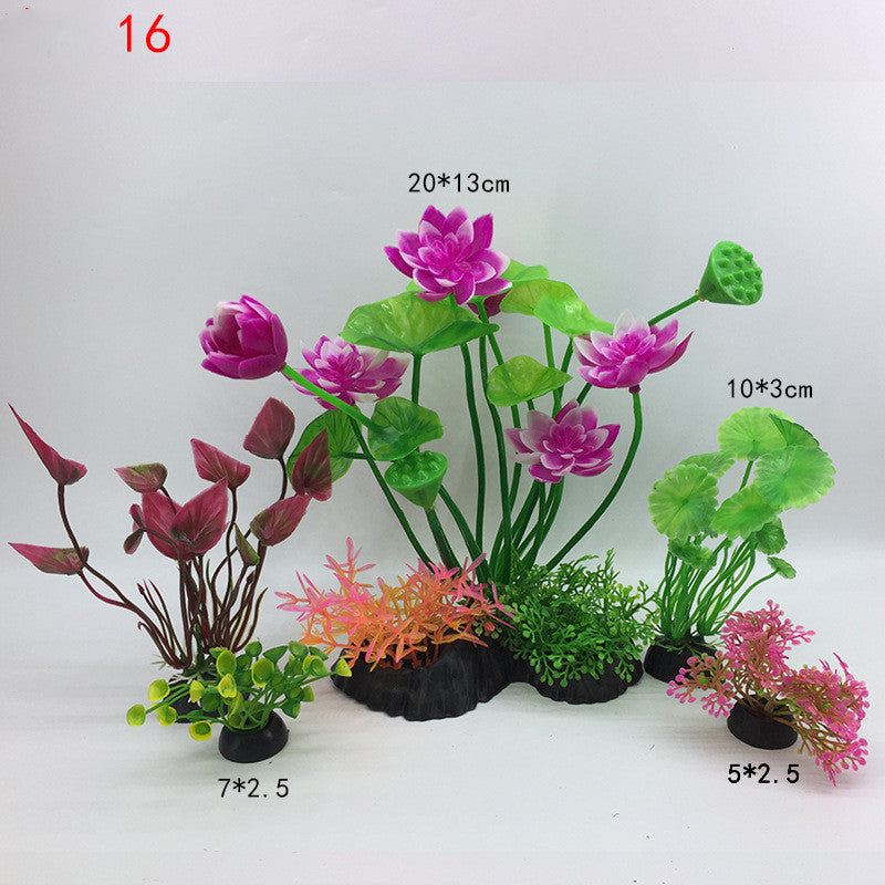 Set of artificial plants with pink and green flowers on a white background