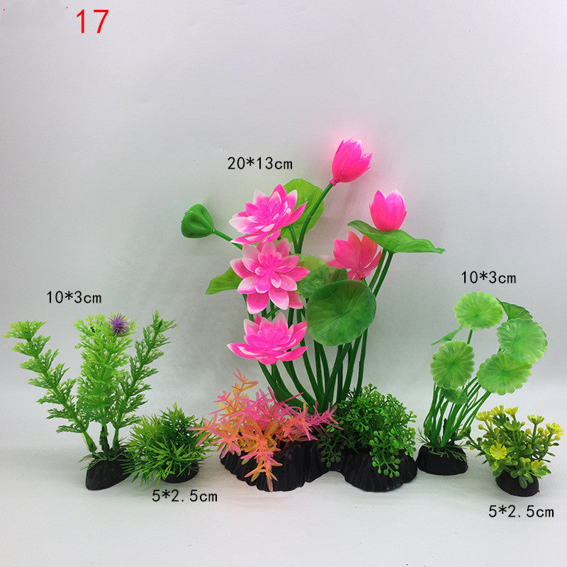 Set of artificial plants with pink flowers and green leaves, displayed on a white background with size labels.