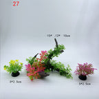 Artificial aquarium plants with measurements on a white background