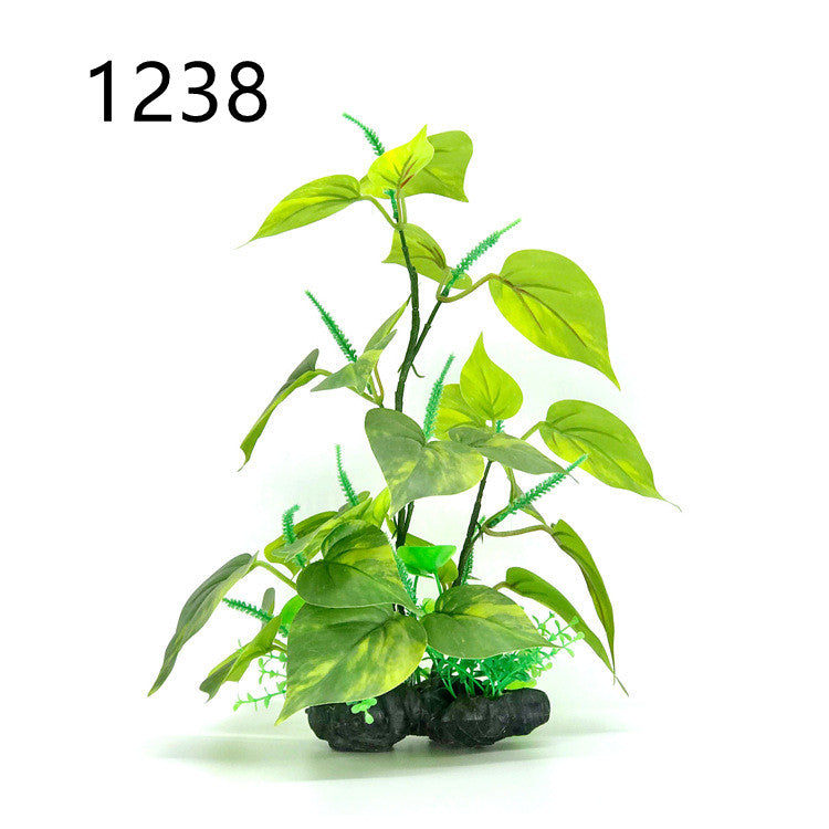 Artificial green plant with black pots on a white background