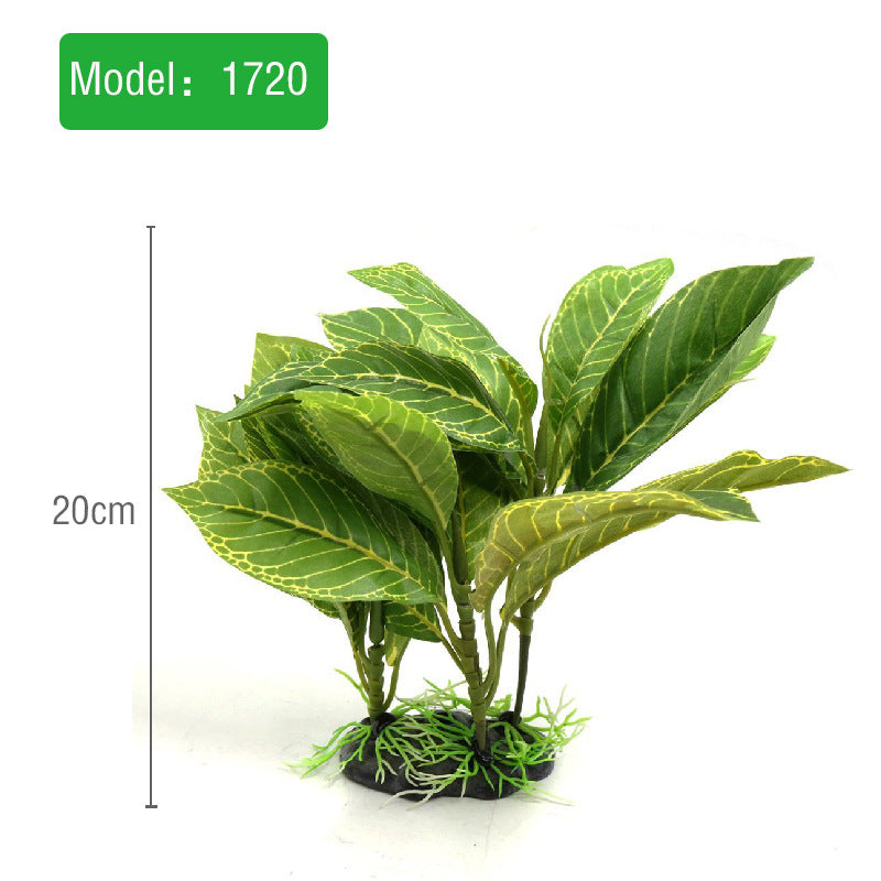 Artificial green plant with measurement label on a white background