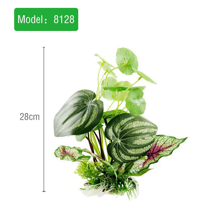Artificial green plant with measurement label on a white background