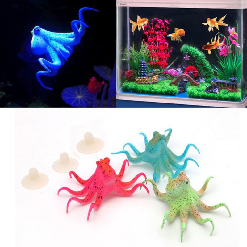 Luminous squid ornament for fish tank aquascape