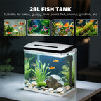 28L fish tank with fish and aquatic plants on a dark background
