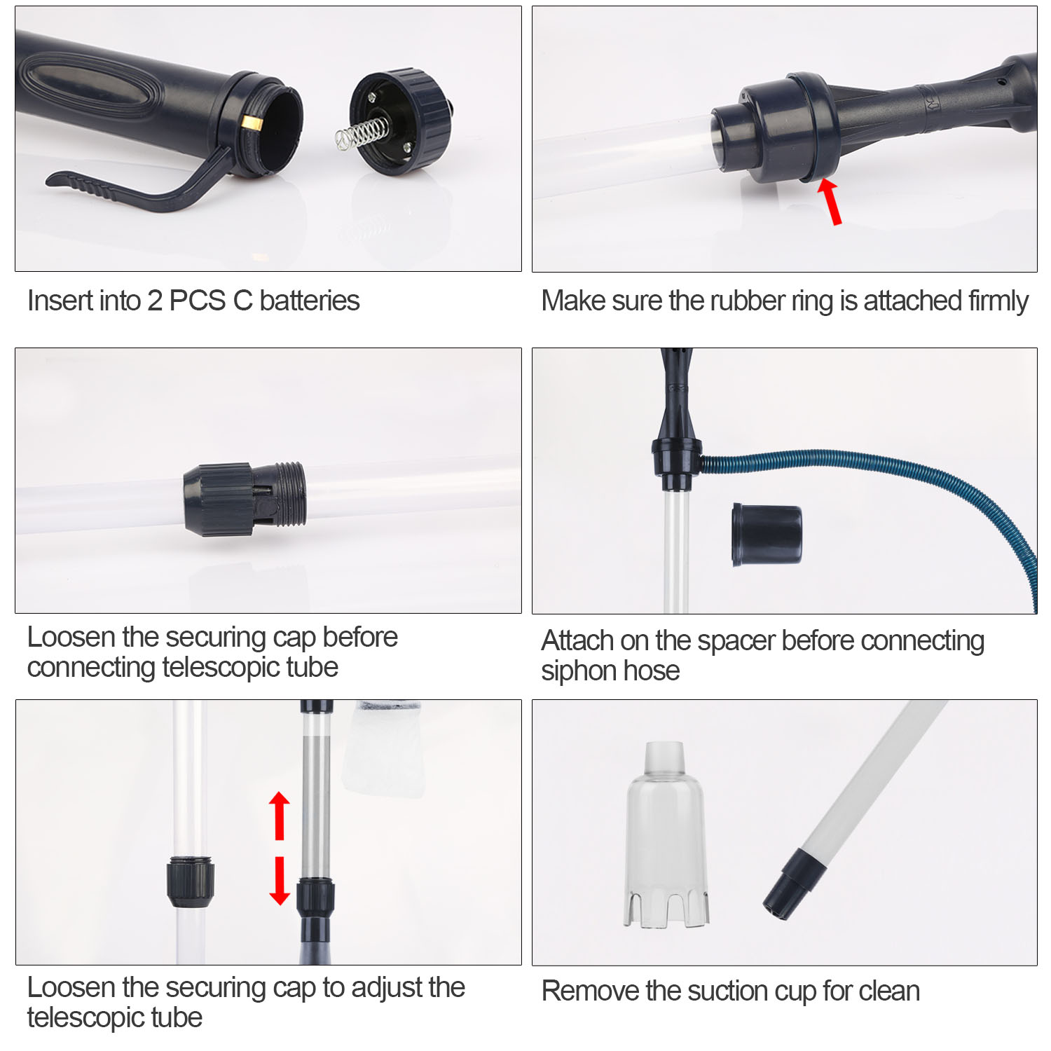 Portable fish tank vacuum cleaner for gravel and debris removal